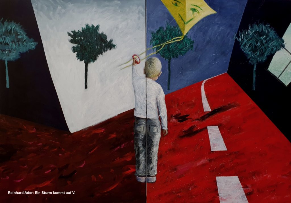 Ader, Reinhard, Ein Sturm kommt auf V, 2020, Öl und Acryl auf Leinwand, 140x200